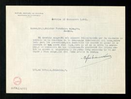 Carta de Rafael Manuel de Villena a Melchor Fernández Almagro en la que le felicita por su discur...