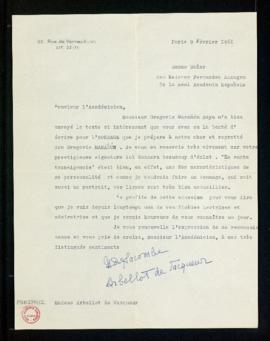 Carta de Jacôme Arbellot de Vacqueur a Melchor Fernández Almagro en la que acusa recibo del texto...