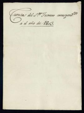 Carpetilla rotulada Cuentas del tesorero correspondientes al año de 1803