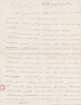 Carta de Antonio [Ros de Olano] a Pedro Antonio de Alarcón en la que le pide que transmita a Moli...