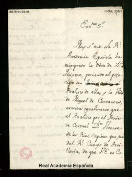 Minuta de la carta [de Manuel de Lardizábal y Uribe] al conde de Lacy en la que le comunica el en...