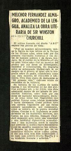 Melchor Fernández Almagro, académico de la lengua, analiza la obra literaria de Sir Winston Churc...