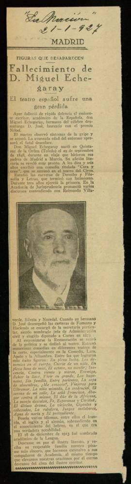 Recorte del diario La Nación de 21 de enero de 1927, con la noticia del fallecimiento de Miguel E...