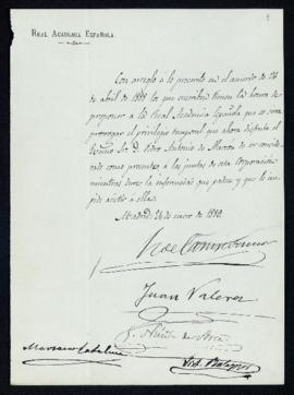 Propuesta de R[amón] de Campoamor, Juan Valera, G[aspar] Núñez de Arce, Mariano Catalina y Víct[o...