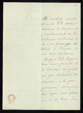 Carta de Emilio Cotarelo y Mori al secretario, Mariano Catalina, acusando recibo de su nombramien...