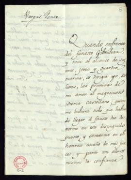 Discurso de José de Vargas Ponce de toma de posesión de su plaza de académico supernumerario leíd...