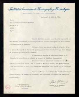 Carta de Juan Carlos F. Merediz y de Alberto F. J. Otamendi, secretario y director del Instituto ...