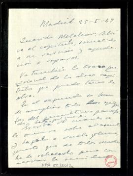 Carta de Gabriel Maura Gamazo a Melchor Fernández Almagro con la que le envía el capítulo corregi...