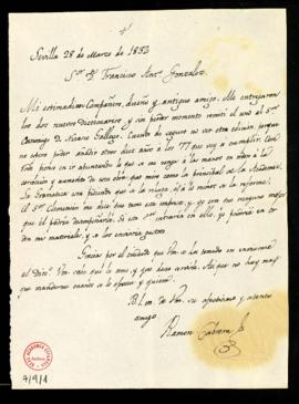 Carta de Ramón Cabrera a Francisco Antonio González en la que acusa recibo de los dos ejemplares ...