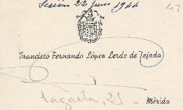Tarjeta de pésame de Francisco Fernando López Lerdo de Tejada por el fallecimiento de Joaquín Álv...