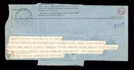 Telegrama de Bertil Maler, prefecto de la Sección de Románicas de la Universidad de Estocolmo, a ...
