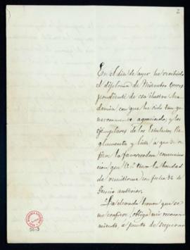 Carta de Francisco de Borja Pavón al secretario [Manuel Tamayo y Baus] en la que acusa recibo de ...