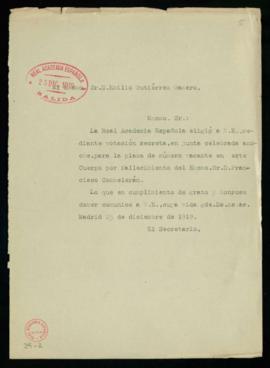 Copia sin firma del oficio del secretario [Emilio Cotarelo y Mori] a Emilio Gutiérrez-Gamero de c...