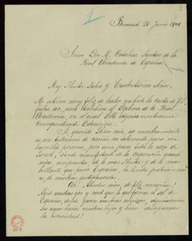 Carta de Enrique Bejarano a Mariano Catalina en la que acusa recibo de su carta y del diploma de ...