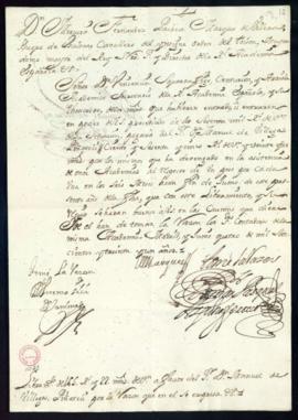 Orden del marqués de Villena de libramiento a favor de Manuel de Villegas Piñateli de 165 reales ...
