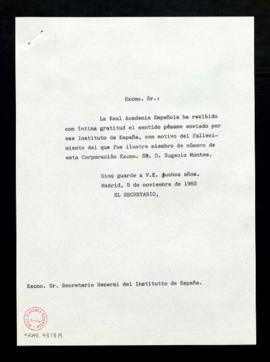 Copia sin firma del oficio del secretario [Alonso Zamora Vicente] al secretario general del Insti...