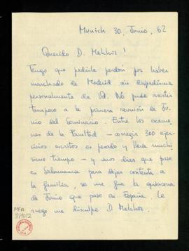Carta de Elías Díaz a Melchor Fernández Almagro en la que se disculpa por haberse marchado de Mad...