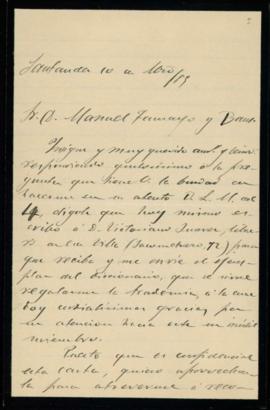 Carta de José M[arí]a de Pereda al secretario [Manuel Tamayo y Baus] de agradecimiento a la Acade...