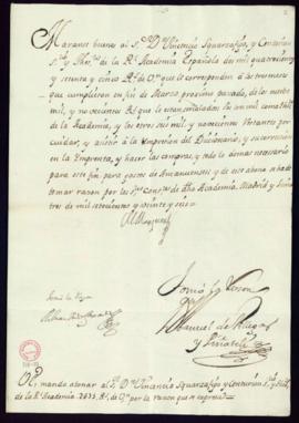 Orden del marqués de Villena de abono a Vincencio Squarzafigo de 2475 reales de vellón por el car...
