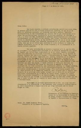 Carta de Rudolf Slabý a Ramón Menéndez Pidal en la que expresa su emoción por haber sido nombrado...