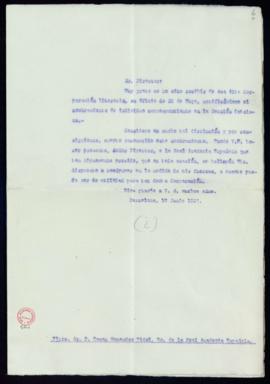 Carta de Francisco Carreras Candi a Ramón Menéndez Pidal, director, en la que acusa recibo de su ...