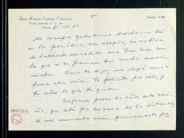 Carta de Juan Antonio Espinosa Echevarría a Melchor Fernández Almagro en la que le felicita por l...