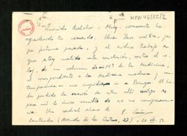 Carta de Pedro Laín Entralgo a Melchor Fernández Almagro en la que le dice que una leve ciática y...