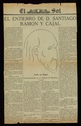 Recorte de El Sol con la noticia El entierro de D. Santiago Ramón y Cajal