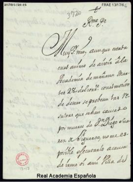 Carta del marqués de Villena [Andrés Fernández Pacheco] a José Casani en la que le dice que no pu...