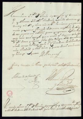 Orden del marqués de Villena de abono a Vincencio Squarzafigo de la cantidad de 226 reales y 26 m...