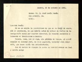 Copia sin firma de la carta del secretario [Julio Casares] a José María Pemán en la que le ruega ...