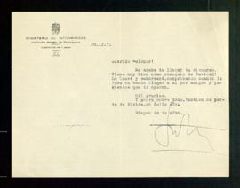 Carta del jefe de la Inspección de Libros de la dirección general de la Propaganda a Melchor Fern...