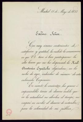 Carta de L[eopoldo] A[ugusto] de Cueto al secretario, Manuel Bretón de los Herreros, de agradecim...