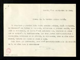 Copia sin firma de la carta [de Lorenzo García] a Narciso Alonso Cortés en la que le contesta que...
