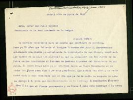 Carta de Isabel González de Mendaro a Julio Casares en la que le solicita que proponga a la Acade...