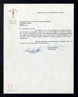 Carta de Manuel Rodiño y  José Ferreira Alonso, presidente y secretario del Centro Gallego de Mon...