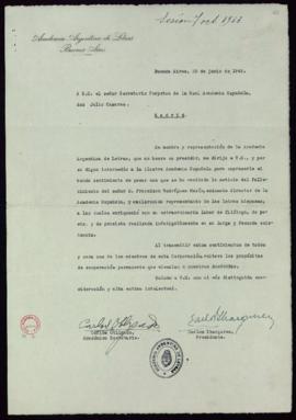 Oficio de Carlos Ibarguren y Carlos Obligado, presidente y secretario de la Academia Argentina de...