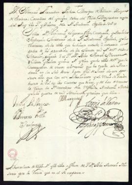 Orden del marqués de Villena de libramiento a favor de Blas Antonio de Nasarre de 135 reales y 18...