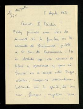 Carta de Elías Díaz a Melchor Fernández Almagro en la que le dice que está pasando unos días de d...