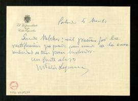 Carta de José Félix de Lequerica, vicepresidente de las Cortes Españolas, a Melchor Fernández Alm...