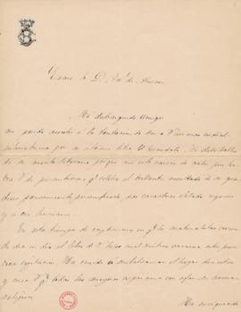 Carta de María de la Peña a Pedro Antonio de Alarcón con la enhorabuena por El Escándalo