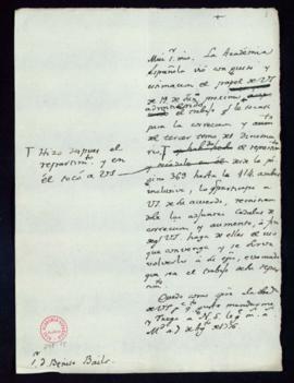 Minuta de la carta de  Juan Trigueros a Benito Bails a en la que le traslada la satisfacción de l...
