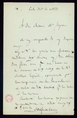 Carta de Adolfo de Castro a Antonio María Segovia en la que le agradece los términos a los que se...