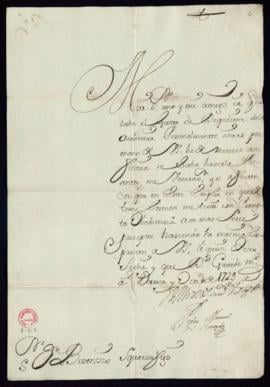 Carta de Pedro Manuel de Acevedo a Vincencio Squarzafigo en la que da cuenta de haber tomado pose...