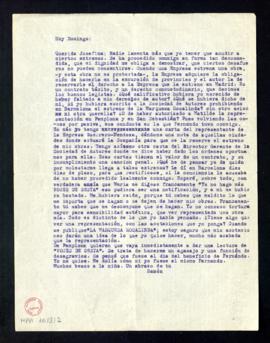 Copia de la carta de Ramón del Valle Inclán a Josefina [Tejerina] en la que lamenta haber tenido ...