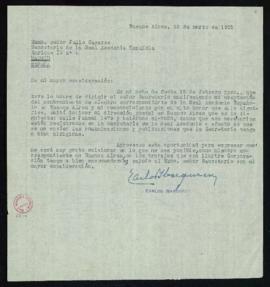 Carta de Carlos Ibarguren a Julio Casares, secretario de la Academia, en la que le indica su info...