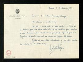 Carta de Luis Landínez a Melchor Fernández Almagro en la que le informa de que no podrá asistir a...