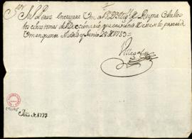 Orden de Manuel de Villegas a Juan Pérez para que entregue al portador cinco tomos encuadernados ...