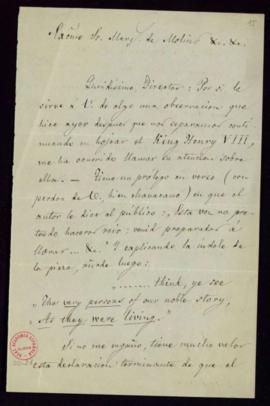 Carta de Antonio M[arí]a Segovia al marqués de Molins en la que le participa de unas observacione...