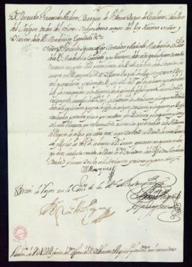 Orden del marqués de Villena de libramiento a favor de Tomás Azpeitia de 2432 reales de vellón po...